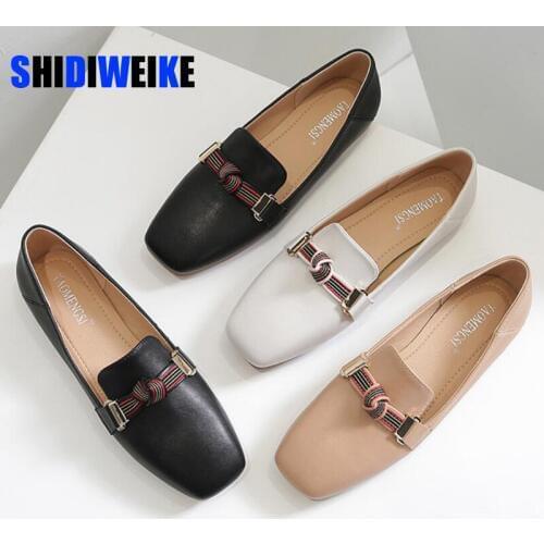 Casual women shoes 2021 spring new Soft leather Women flat shoes big size 41 42 43 square soft bottom women shoes AB566