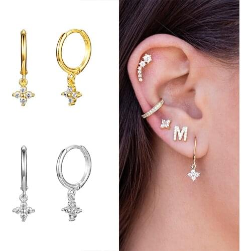 925 Sterling Silver Ear Buckle Exquisite Cross Crystal Zircon Hoop Earrings Ladies' Popular Jewelry Birthday Marry Gifts