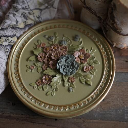 Retro resin flower round handmade wall plaque decor