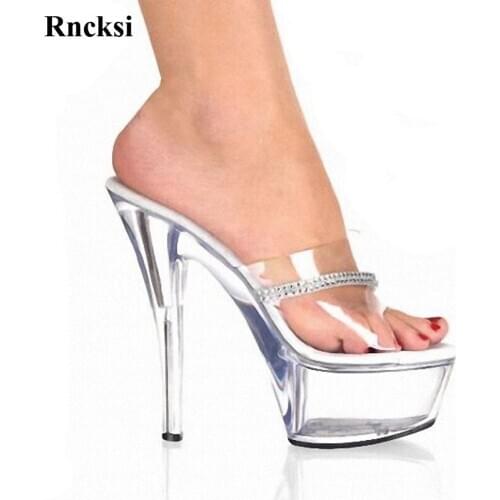 Rncksi Night Club Pole Dance Woman Transparent Platform High Heel Slippers Ultra 15cm Slippers Sexy High Heel Wedding Shoes