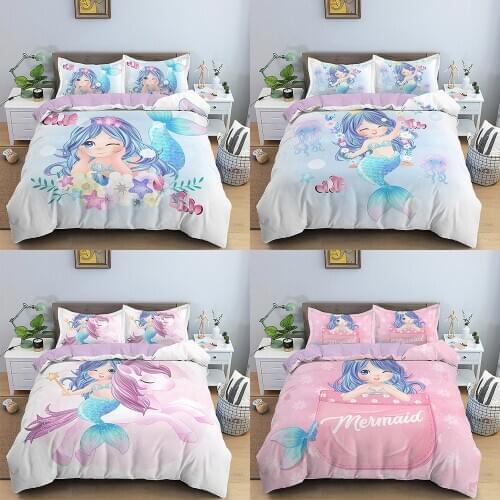 Luxury 3D Cartoon Mermaid Bedding Set For Kids/Baby/Child/Boy/Girl Unicorn Duvet Cover Set Twin Full Bed Linen Cover Set