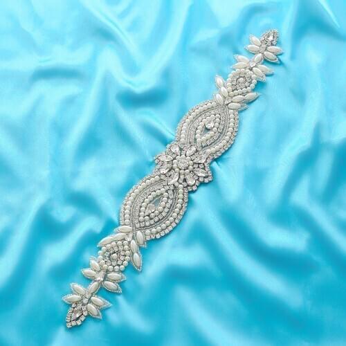 Silver Beads Accessories Wide Bridal Rhinestone DIY Appliques Wedding Belt Sew On Crystal Wholesale S114