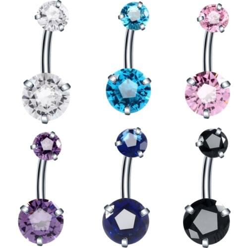 Fashion Hot Sexy Double Zircon Anti Allergy Simple Lounger Titanium Earrings Ear Nail Belly Button Rings Navel Piercing