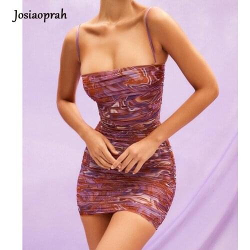 Josiaoprah Mesh Summer Women Dress Spaghetti Straps Sash Sexy Dress Mini Night Club Party Dress Bodycon Dress Robe Vestidos