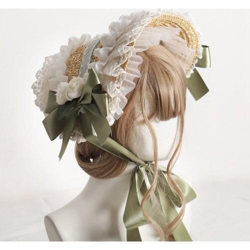 Lolita hat hand-made BNT original design pastoral style lolita straw hat female summer