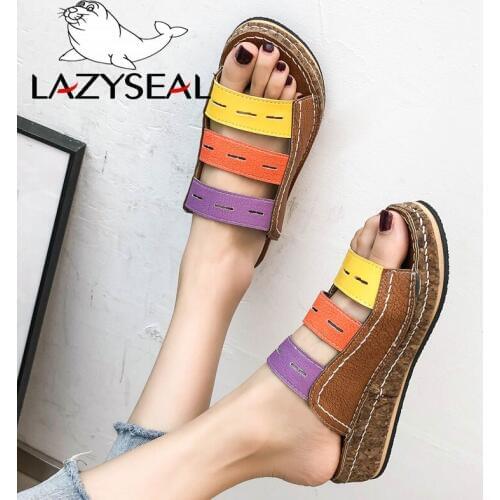 LazySeal New Platform Slippers Women Summer Shoes Woman Wedge Slides Open Toe Fashion Beach Flip Flops Ladies Slides Sandals