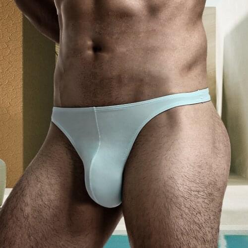 Man Low Waist Sexy Ice Silk Seamless G-string Quick Dry Ultra Thin Breathable Solid Mens Thongs U Pouch Bag T-back Underwear