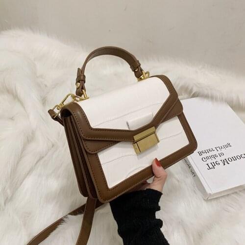 Burminsa Crocodile Print Two Tone Small Women Handbags Brand Designer Push Lock Female Tote Work Ladies Shoulder Crossbody Bags