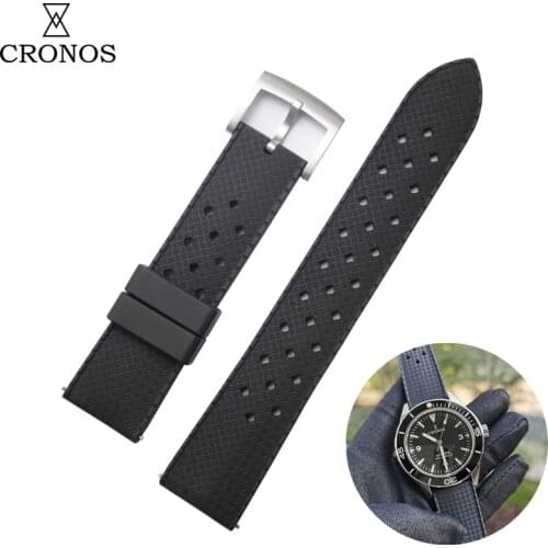 Cronos Tropical Rubber Strap 20 mm Stainless Steel Tongue Buckle brushed with Black