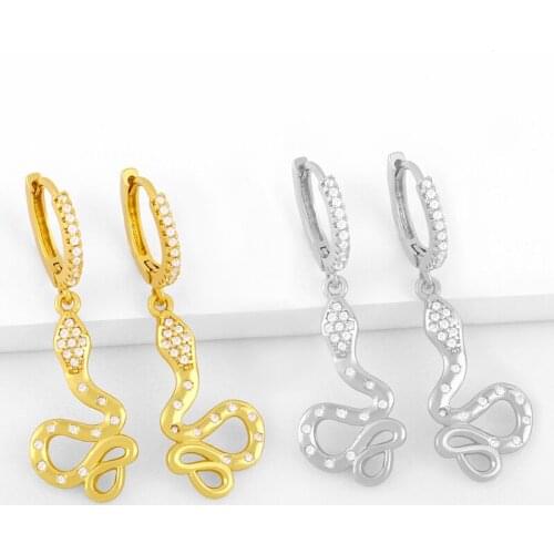 FLOLA Gold Vermeil Twisted Snake Earrings For Women CZ Huggies Drop Earrings Dangle Cubic Zirconia Classic Animal Jewelry ersw50
