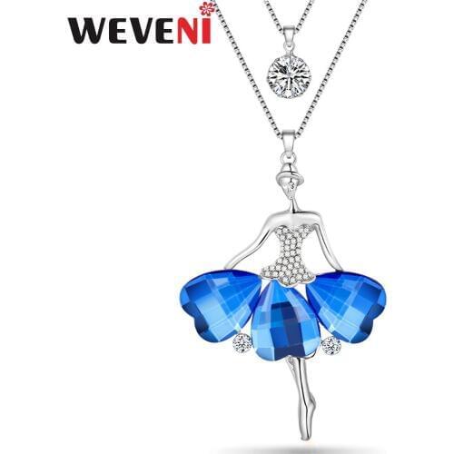 WEVENI Statement Fairy Angel Crystal Ballet Dancer Girl Necklace Drop Shipping Pendant Chain Collar Fashion Jewelry For Women