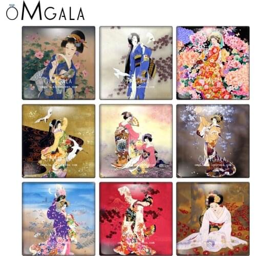 Japanese Ukiyoe Women Colorful Paintings 10pcs mixed 12mm/20mm/25mm/30mm photo glass cabochon demo flat back Making findings