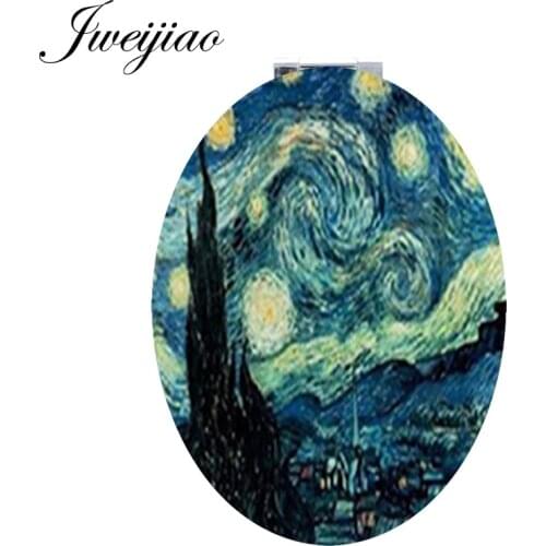 Youhaken Oil Painting the Starry night Oval Health Makeup Beauty mirrors van gogh Famous masterpiece Travel Mini Mirror NS387