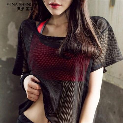 Women Sexy Mesh Yoga Shirt Quick Dry Sport Fitness Female Push-up Shirt Gym Clothes Tank Top Workout Exercises T-Shirt Sportwear