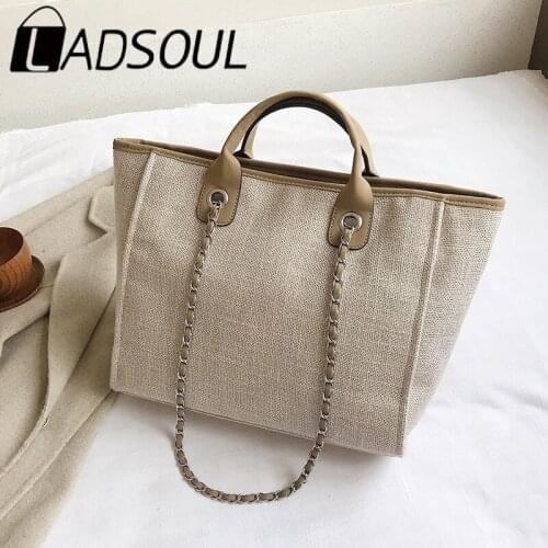 LADSOUL Women Tote Bag Fashion Canvas Large Capacity Handbag Chains Shoulder Bags Ladies Messenger Bag Shopping Bag sac a main