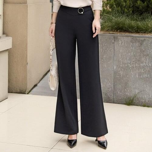 Women Spring Autumn Business Casual Long Trousers Women Solid Black Formal Pants Office Ladies Work Wear Wild Leg Pants 4XL