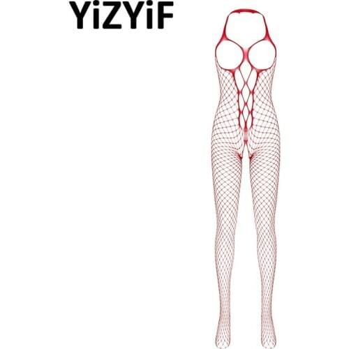 Women Sexy Bodystockings Hollow Out Netted Bodysuit Lingerie Sexy Open Cups Crotchless Closed Toes Stretchy Full Body Stockings