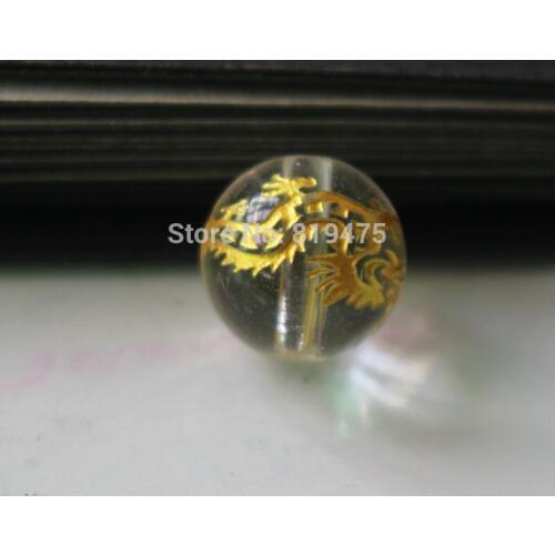 10Piece/lot 8mm 10mm 12mm Glass beads Clear Color with carving Gold dragon Fashion Beads For jewelry Wholesale and Retail