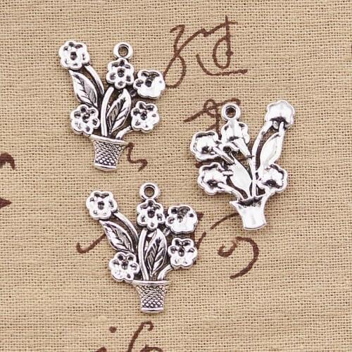8pcs Charms Flower Pot 28x25mm Antique Tibetan Silver Color Pendant Findings Accessories DIY Vintage Choker Handmade Jewelry