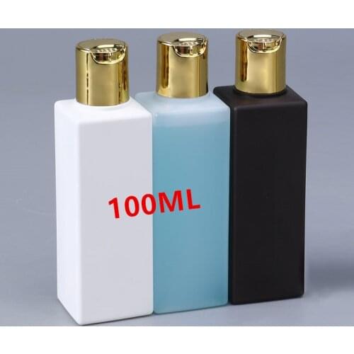 UMETASS 100ML Empty plastic bottle with gold Disc Cap Square Cosmetic Liquid Container Food Grade HDPE bottles 50PCS/lot