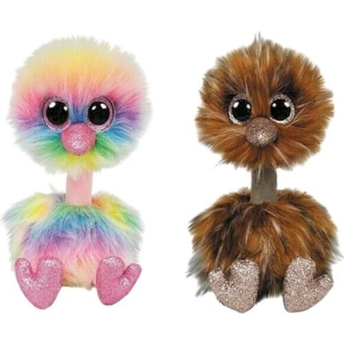 15CM Ty Beanie Boos Big Eyes Cute Girl Heart Plush Toy doll 2 Color Ostrich Rainbow Asha Doll Couple Child Birthday Decor Gift