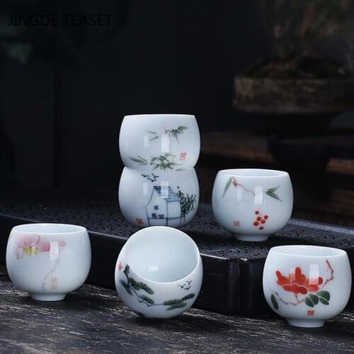 Jingdezhen Ceramic Teacup Exquisite Hand Painted small Tea Bowl Handmade White Porcelain Tea set Accessories Master Tea cup 70ml