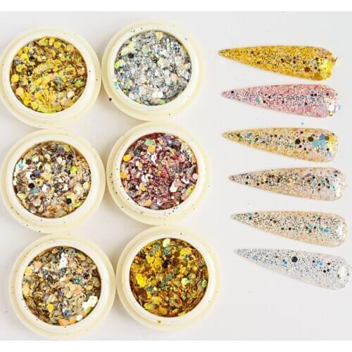6Colors/Set Holographic Nail Sequins Mix Glitter Dust 3D Nail Glitter Flakes Acrylic Nails Powder Shiny Manicure Designs Tips