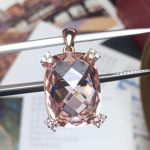A406 Morganite Pendant Fine Jewelry 18K Gold Jewelry 100% Natural Pink Morganite 9.8ct Diamonds Womens Pendants Necklaces