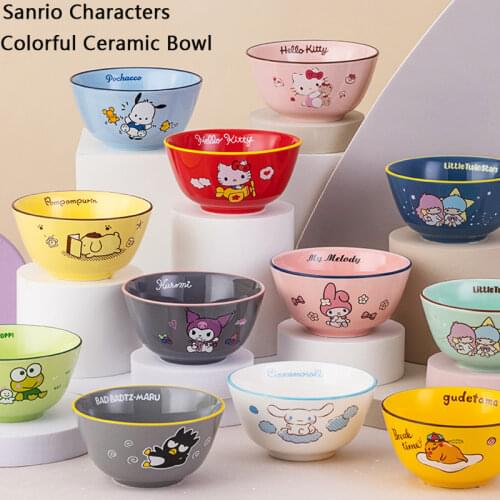 Kawaii Sanrio Accessories Cartoon Kitty Kuromi My Melody Cinnamoroll Cute Beauty Household Single Eating Ceramic Bowl For Girls