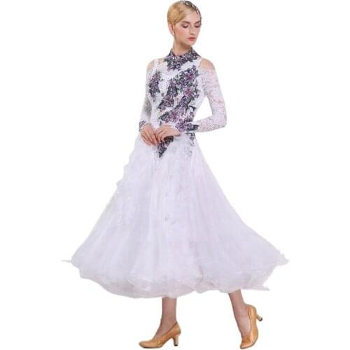 B-16186 White Ballroom Dance Dress Standard Skirt Competition Dress Costumes Performing Dress Customize For Adult Children