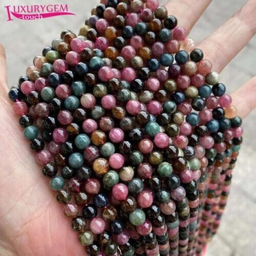 High Quality Natural Tourmaline Stone Round Shape Loose Spacer Smooth Beads 4mm 6mm DIY Gems Jewelry Accessory 38cm sk65
