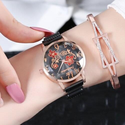 Fashion Flower Dial Women Watches Magnet Clasp Ladies Quartz Wrist Watch Zegarek Damski