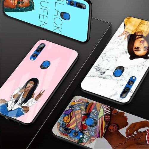 Black girls Tempered Glass Phone Case For Huawei honor 8X 9 10i 20i 20Lite 20Pro 30 Pro Cover Shell