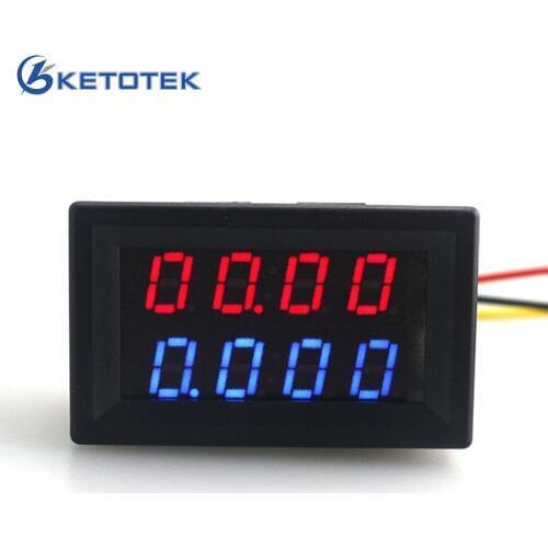 Digital DC 200V 0-10A Voltmeter Ammeter Red Blue LED Dual Display for 12v 24v Car Voltage Current Monitor No Need External Shunt