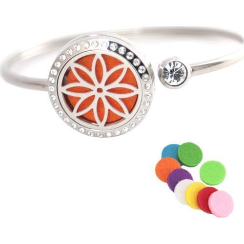 Flower Bracelet Locket Bangle Aromatherapy 25mm Magnet Crystal Stainless steel essential oil diffuser locket bracelet