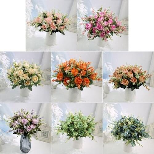 6 Heads Artificial Peony Flower Fake Sunflowers Bunch Flower Artificial Plant Leaves Flowers Office Home Hotel Wedding Decor