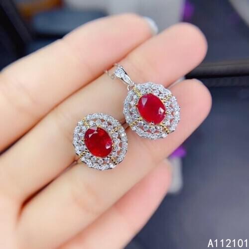 KJJEAXCMY Fine Jewelry 925 sterling silver inlaid natural ruby girl trendy necklace pendant ring set support test Chinese style