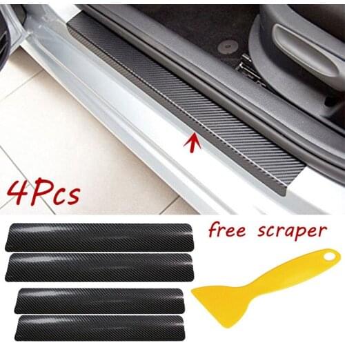 JX-LCLYL 4pcs 3D Carbon Fiber Look Car Door Plate Sill Scuff Cover Sticker+Scraper