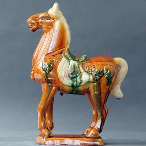 Pure handmade, Ceramics Tang tri-coloured horse and camel ornaments, exquisite handicraft decorations