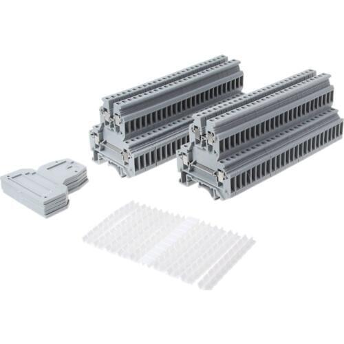 50 Pcs UKK3 DIN Rail Double Level Dual Row Terminal Block 500V 25A 28-12AWG Gray