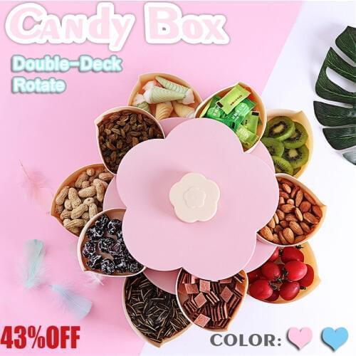 Creative Double-layer Rotary Storage Box Flower Design Plastic Snack Candy Box Fruit Basket Wedding Decoration Organizer