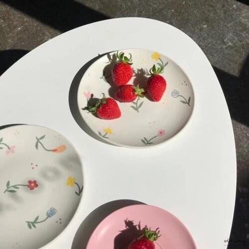 Ins Style Creative Household Ceramic Dish Maiden Heart Matte Hand Painted Colorful Small Flower Plate Dessert Breakfast Plate