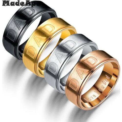 MadApe 316L Stainless Steel 8mm Width Finger Ring Love You DAD Letter Rings For Women And Men Fashion Jewelry