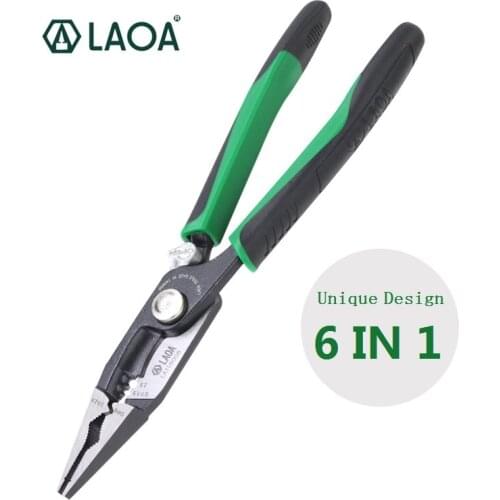 LAOA LA118008 inch 6 in 1 Combination Pliers Multifunctional Electrician Needle Nose Pliers Wire Stripping Cutter Crimping
