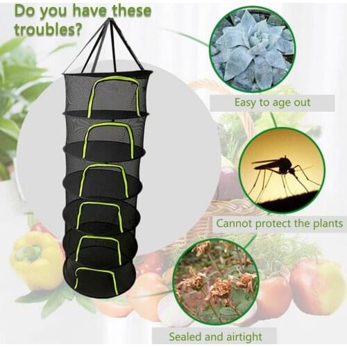 Layers Drying Net Hanging Foldable Zip Net for Drying Plants Fruits Folding Fabric Drying Nets Bag Mesh Flowers Plants Organizer