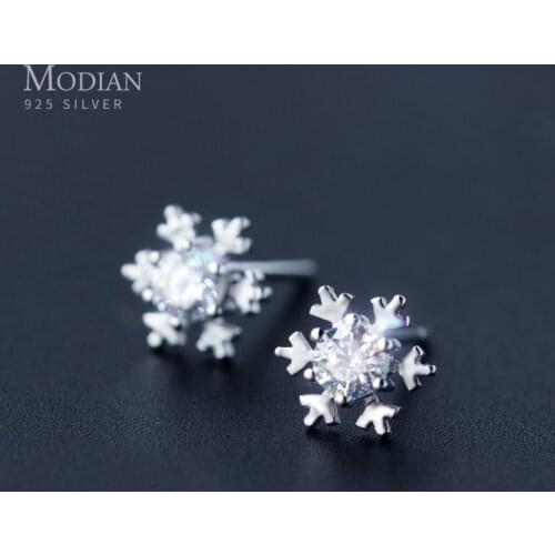 Modian Winter Simple Snowflake 3 Color Clear CZ Jewelry Fashion 925 Sterling Silver Wedding Stud Earrings For Women Brincos