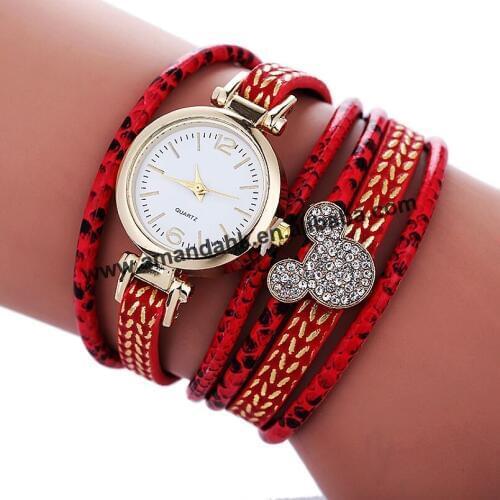 Fashion Women Dress Watch Rhinestones Long Leather Quartz Watches Diamond Animal Women Dress Wrap Around Wristwatches