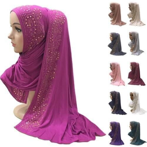 Fashion Women Muslim Hijab Long Scarf Women Shawl Wrap Hot Drilling Hijabs Headband Headscarf Turban Stole Arab Ramadan 160*50cm