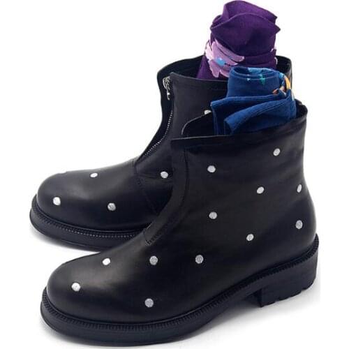 New winter round men ankle boots men shoes zipper polka dot fashion black mens boots