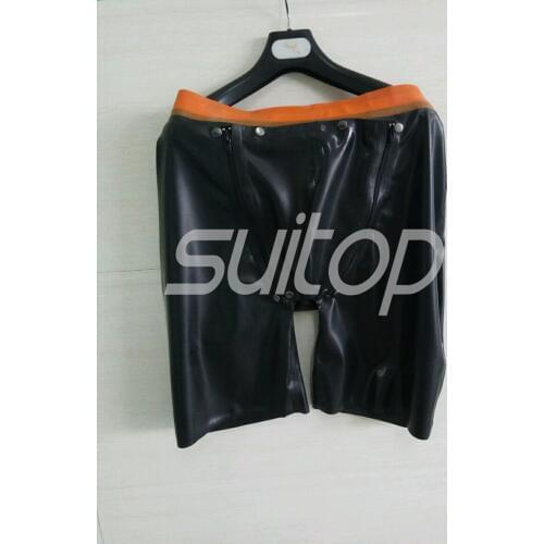 Suitop Men 's latex short pant sexy rubber with cod piece for male 's real photo (No lubes)